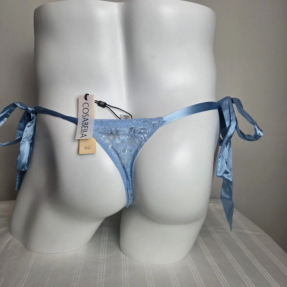 Cosabella Never Say Never Mens Lace Side Tie Thong Light Blue‎ Underwear
